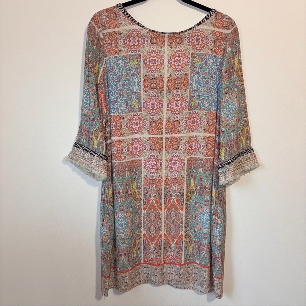 Kut from the Kloth Mini Shift Dress Women Size 8 Artsy Paisley Boho Maximalist